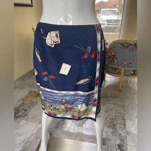 Talbots Blue Wrap Printed Painting Portrait Golf Skirt 10